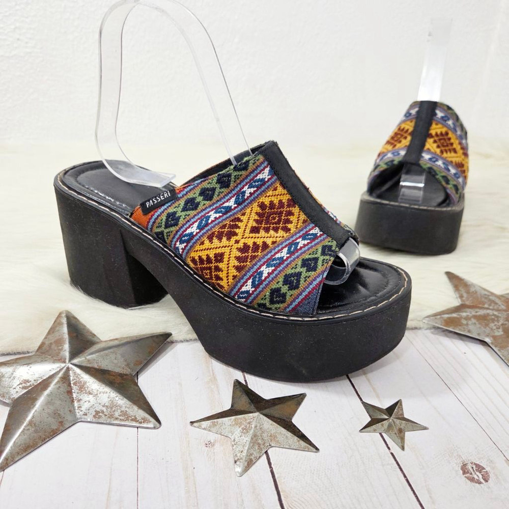 Passeri Veronica Gold Pachamama Platform Sandals black Peruvian size 37